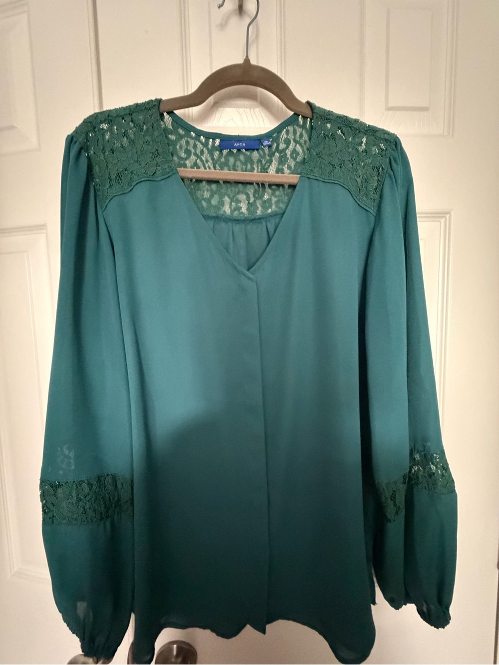 Apt. 9 Teal Lace Yoke V-Neck Blouse